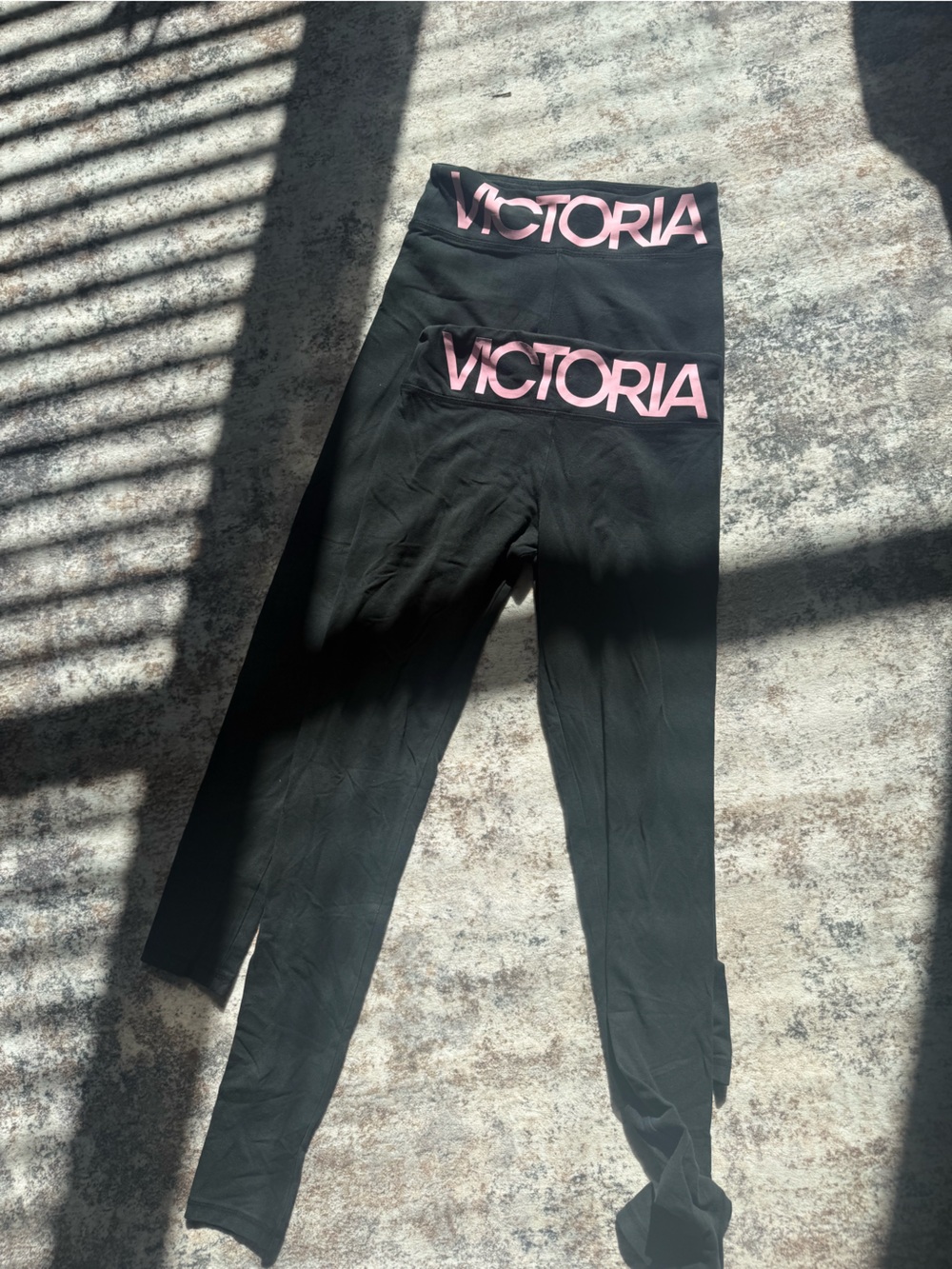Victoria's Secret Black Leggings with Pink Logo Waistband - High-Rise